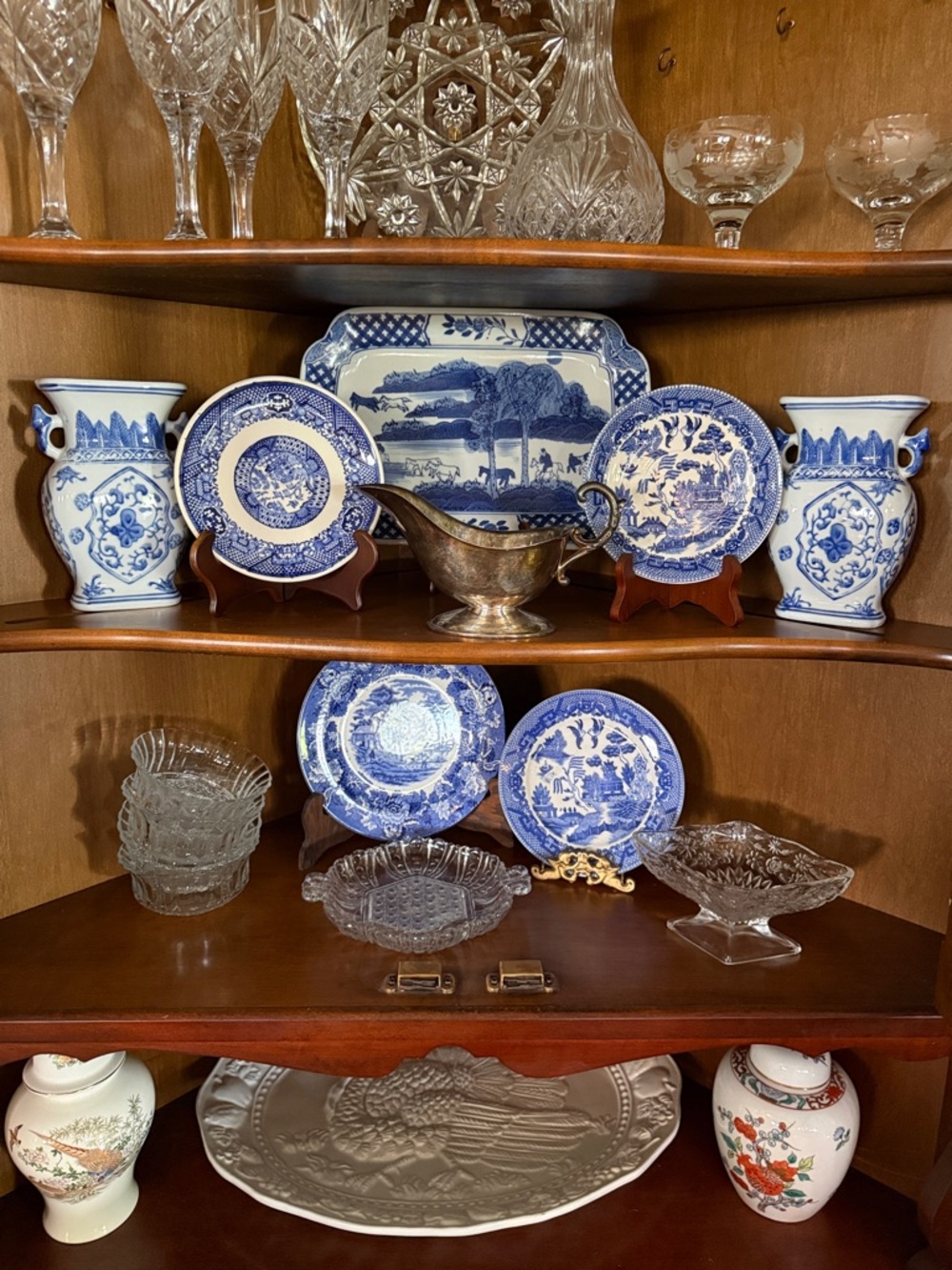 Blue and White Transferware Decorative Plate Set